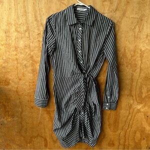 Stelen Assymetrical Tie Waist Shirt dress Long Sleeve Mini Striped